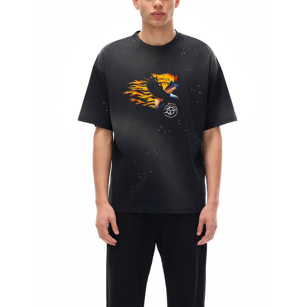 Fire Flight, Hand-Frayed Sunfade Paint Splatter T-Shirt