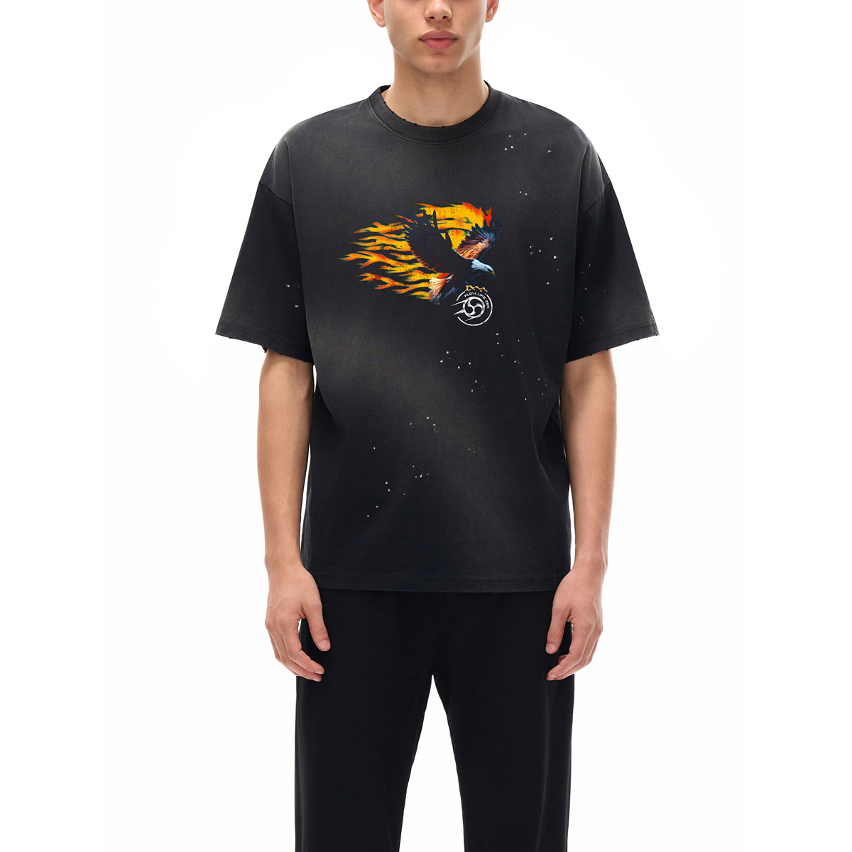 Fire Flight, Hand-Frayed Sunfade Paint Splatter T-Shirt