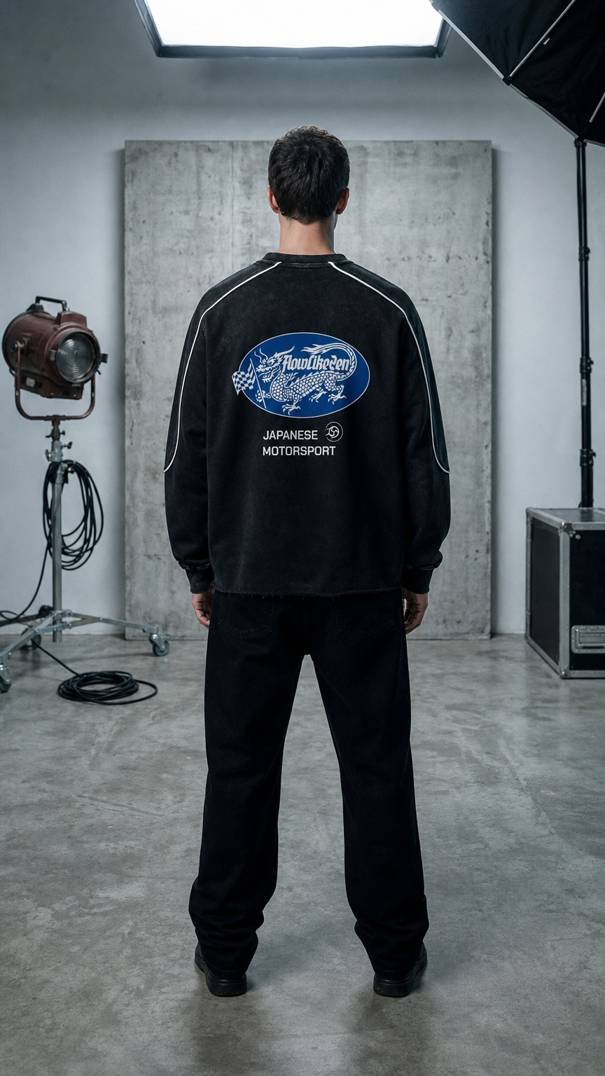 Japanese Motorsport Piping Raw Hem Sweatshirt
