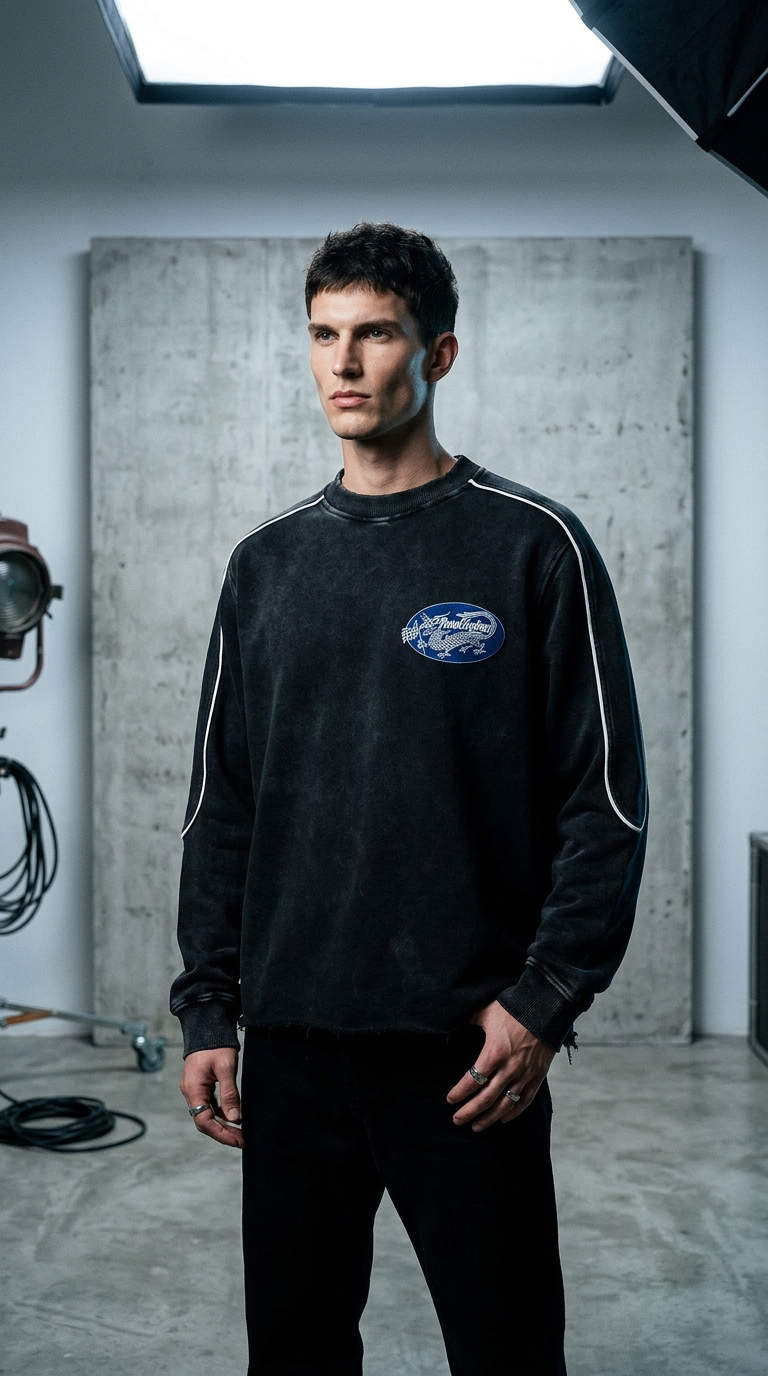 Japanese Motorsport Piping Raw Hem Sweatshirt