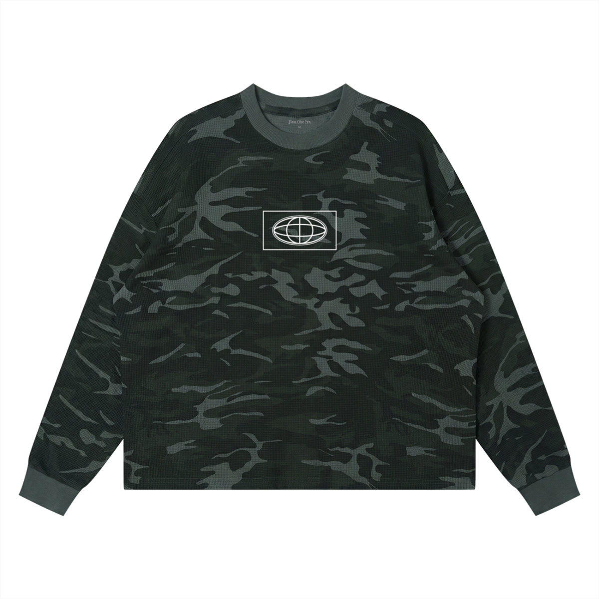 HI-FI AUDIO WAVES, Waffle, Boxy Long Sleeve Camo Tee