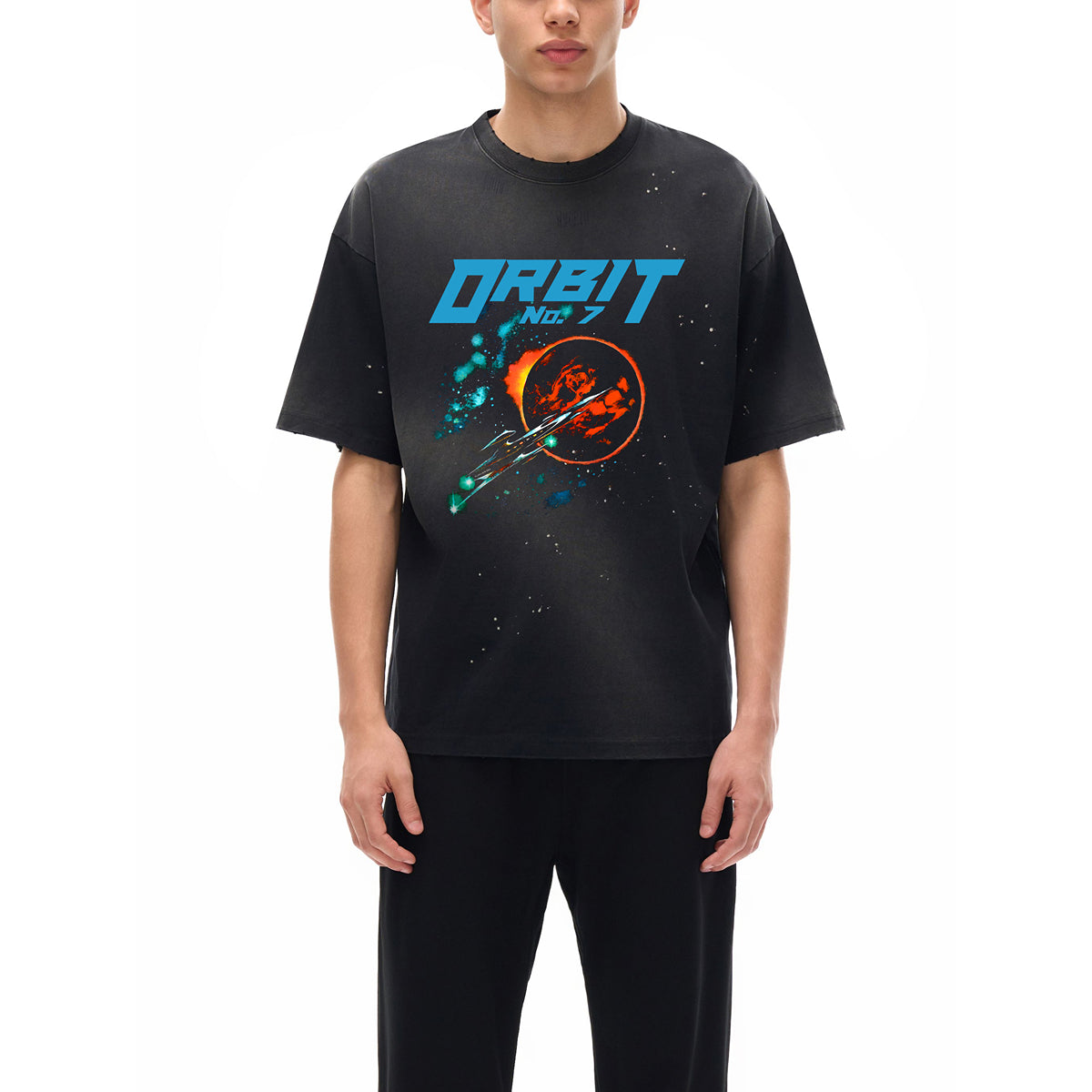 ORBIT 7 - Hand-Frayed Sunfade Paint Splatter T-Shirt