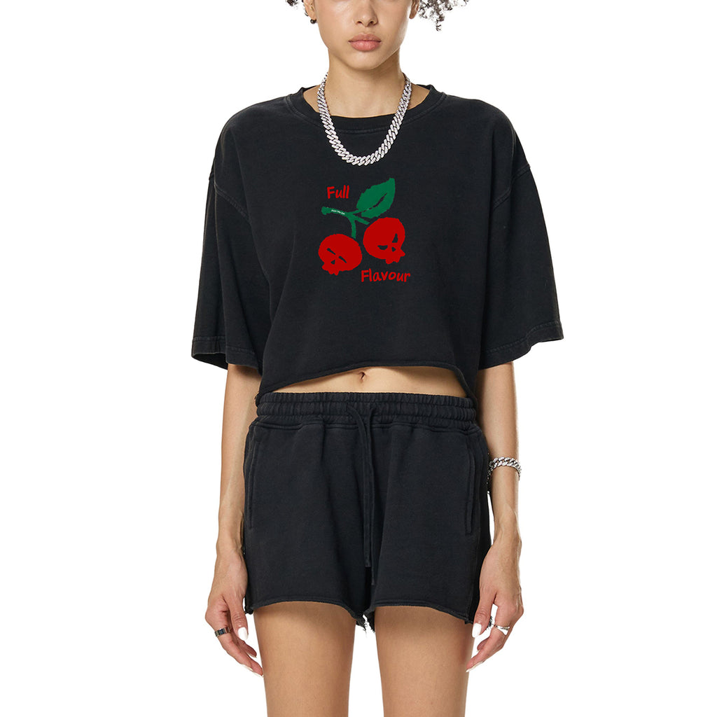 Full Flavour, Snow Washed Raw Edge Crop Top