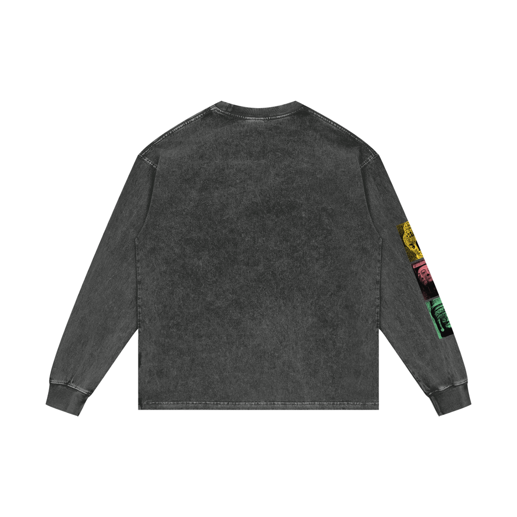Trippy Bhuda Acid Wash Long Sleeve T-Shirt