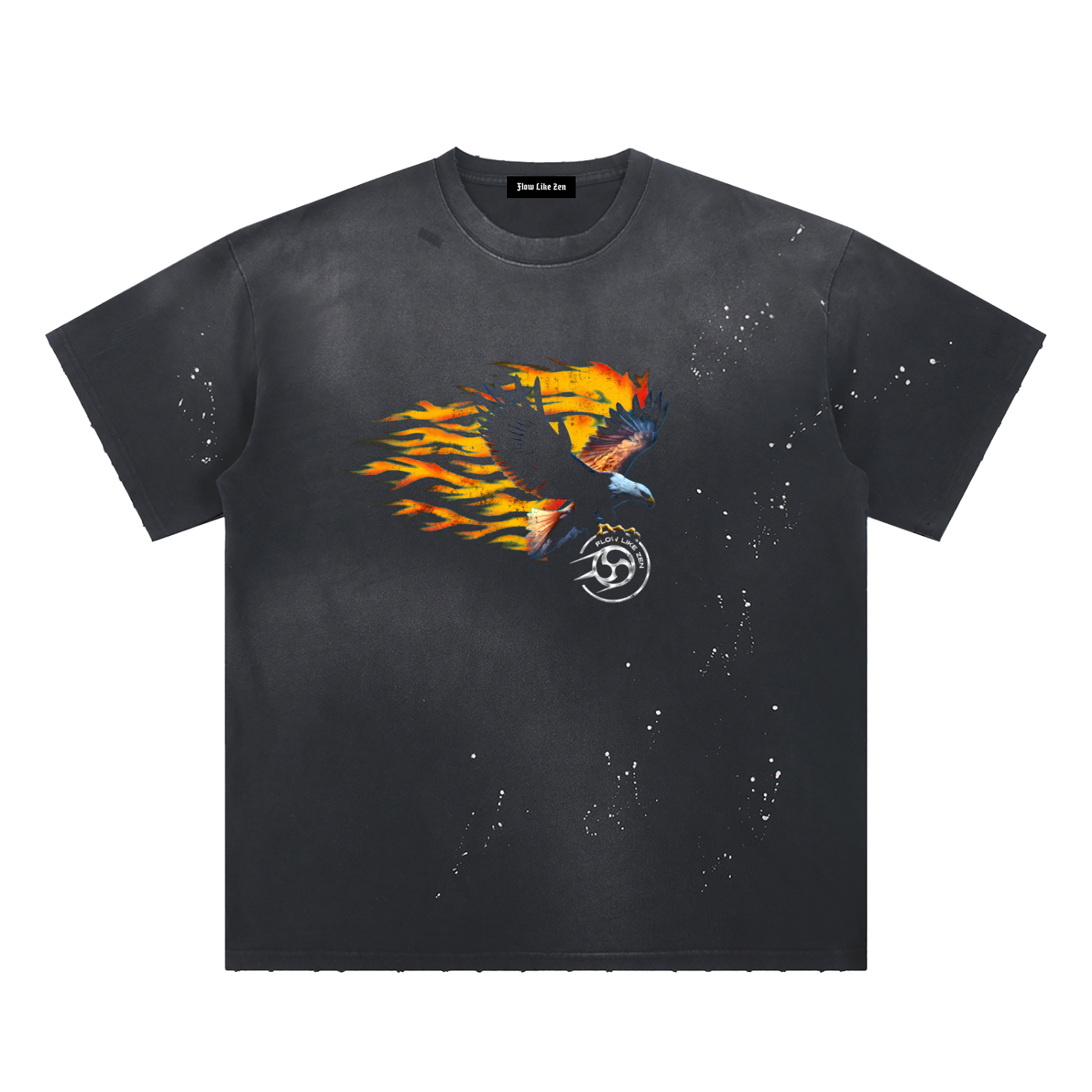 Fire Flight, Hand-Frayed Sunfade Paint Splatter T-Shirt
