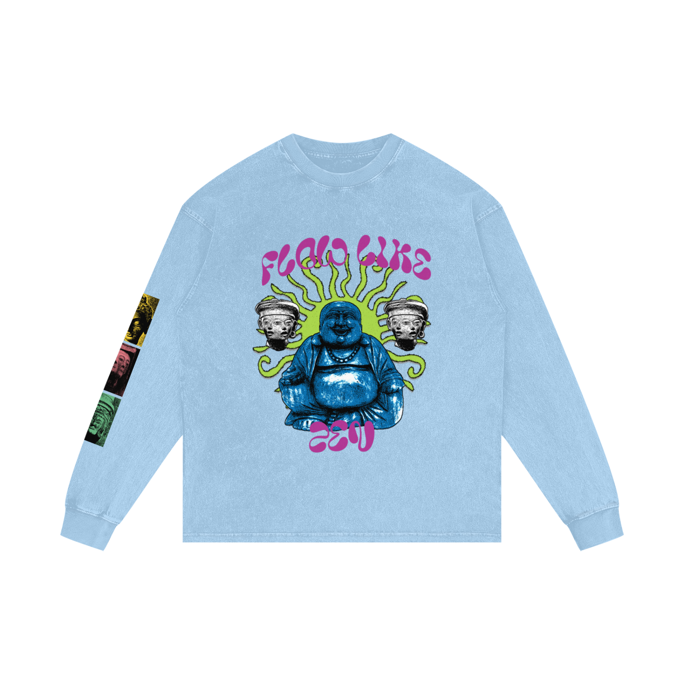 Trippy Bhuda Acid Wash Long Sleeve T-Shirt