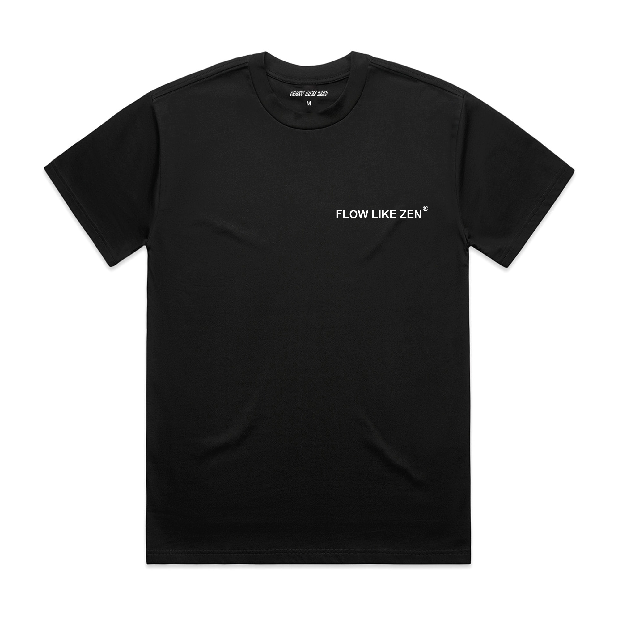 Flow Like Zen, Text, Black Front T-Shirt Design