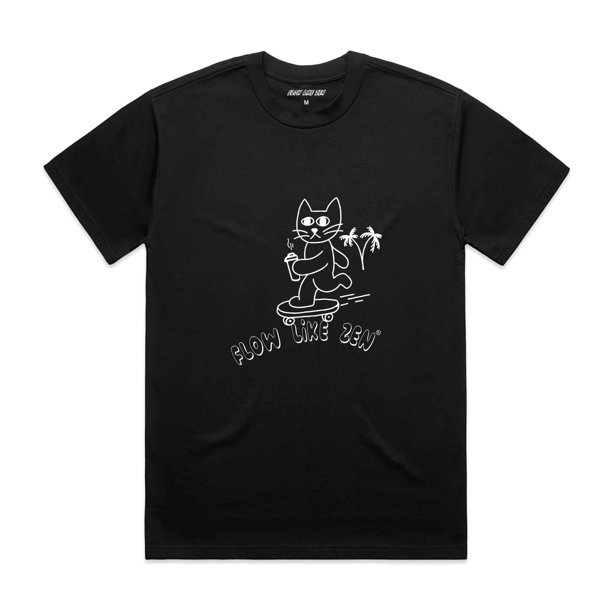 Skate Cat, Black, Front T-Shirt Design